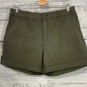 Women’s Sanctuary Cargo Shorts Army Green Poplin Roll Tab Short | XL
